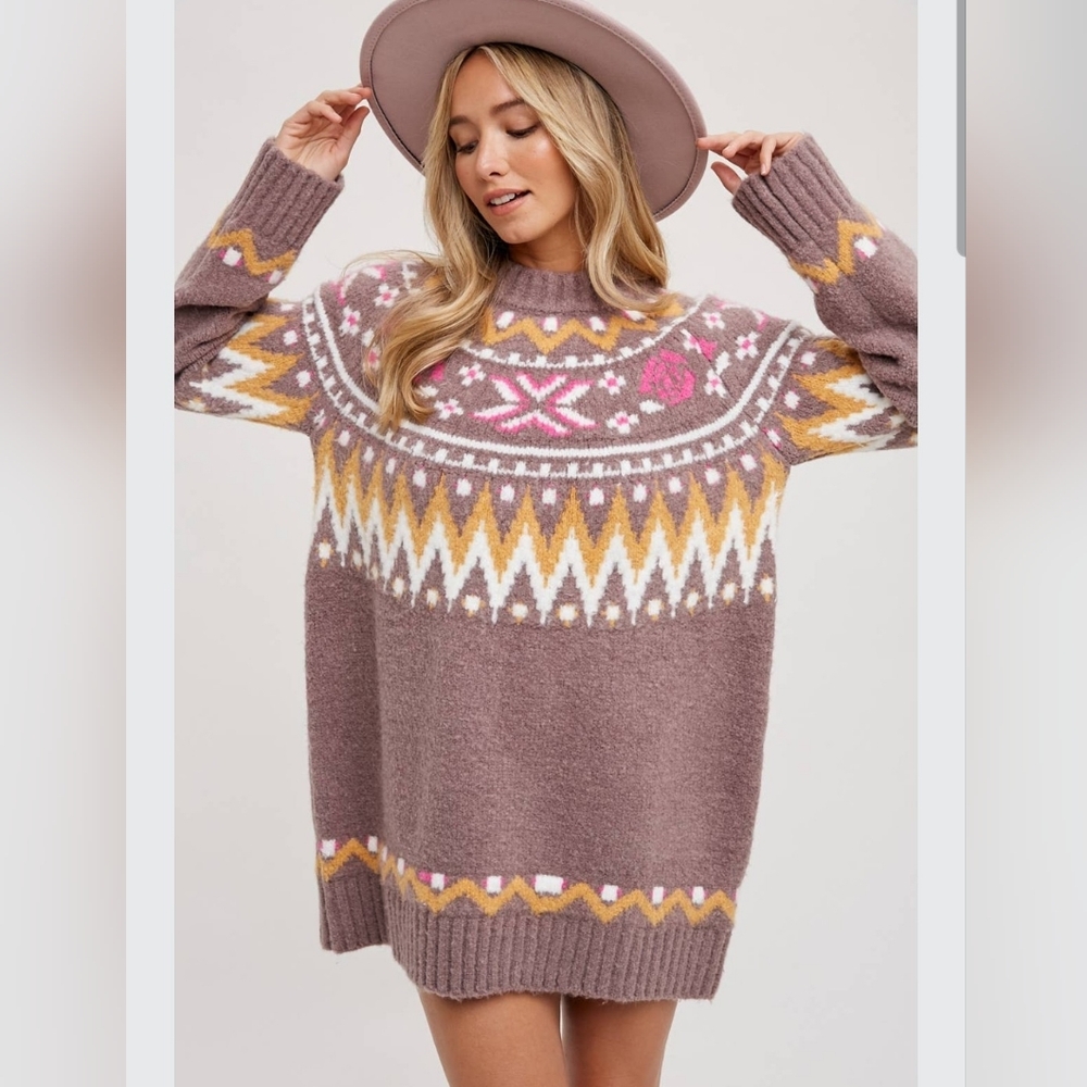 NWT Bluivy Fair Isle Sweater Dress S/M Boho Nordic Cottagecore Plush Cozy